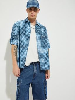 max - Men Blue Cotton Blend Regular Fit Shirt