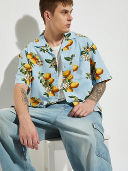 max - Men Blue Cotton Blend Oversized Fit Shirt