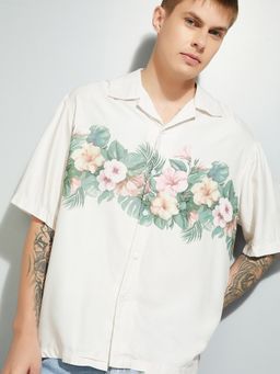 max - Men Off White Cotton Blend Oversized Fit Shirt