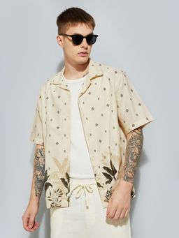 max - Men Cream Cotton Blend Comfortable Fit Shirt