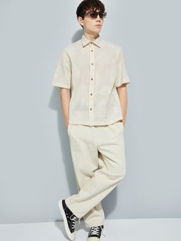 max - Men Cream Cotton Blend Comfortable Fit Shirt