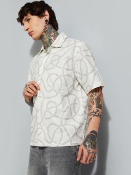 max - Men Off White Cotton Blend Relaxed Fit Shirt