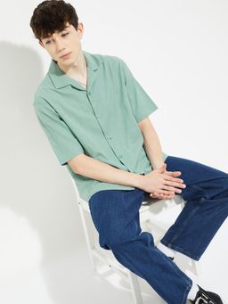 max - Men Green Pure Cotton Comfortable Fit Shirt