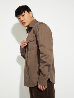 max - Men Beige Cotton Blend Regular Fit Shirt