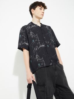 max - Men Black Viscose Blend Comfortable Fit Shirt