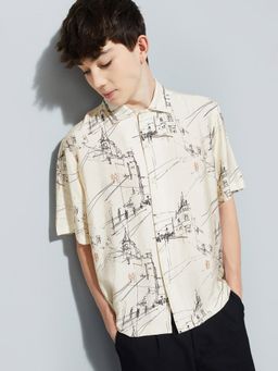 max - Men Off White Viscose Blend Comfortable Fit Shirt