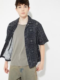 max - Men Navy Blue Pure Cotton Regular Fit Shirt