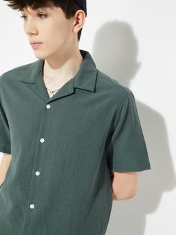 max - Men Olive Pure Cotton Comfortable Fit Shirt