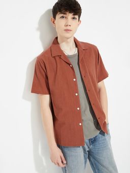 max - Men Rust Pure Cotton Comfortable Fit Shirt