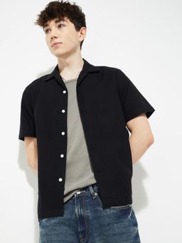 max - Men Black Pure Cotton Comfortable Fit Shirt