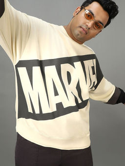Bewakoof - Heavy Duty 1.0 Men's Gardenia Marvel Logo Typography Oversized Plus Size Sweatshirt
