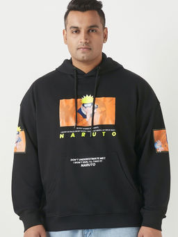 Bewakoof - Heavy Duty 1.0 Naruto Men's Black Graphic Printed Oversized Plus Size Hoodies