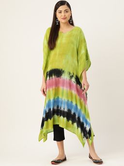 Maaesa - Multi-Color & Green Rayon Crepe Kaftan Kurta