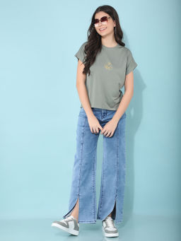 CRIMSOUNE CLUB - Women Grey Graphic Printed T-Shirt