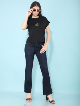 CRIMSOUNE CLUB - Women Black Graphic Printed T-Shirt