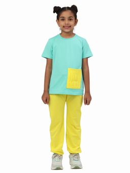 PILOLO - Green and Yellow Soft Cotton T-Shirt and Joggers Co-Ord Set for Girls