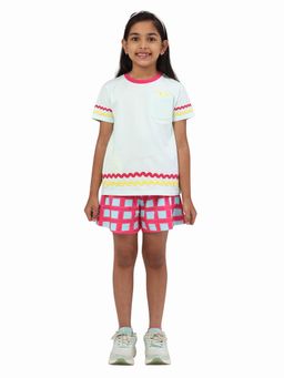 PILOLO - Blue and Pink Soft Cotton T-Shirt And Shorts Co-ord Set For Girls