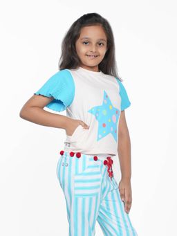 PILOLO - White and Blue Tops And Joggers Co-ord Set For Girls