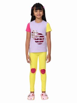 PILOLO - Lavender and Yellow Soft Cotton T-Shirt With Leggings Co-ord Set For Girls