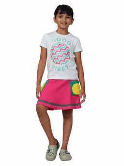 PILOLO - Green and Pink Soft Cotton T-Shirt and Skirt Co-ord Set For Girls