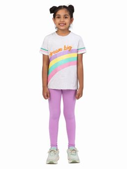 PILOLO - Grey and Purple Printed T-Shirt Trendy Leggings Co-ord Set For Girls