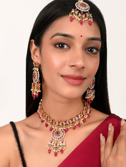 Silvermerc Designs - Gold Plated Kundan Stones Ethnic Necklace Jewellery Set