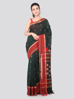 PinkLoom - Womens Cotton Saree with Unstitched Blouse-Green