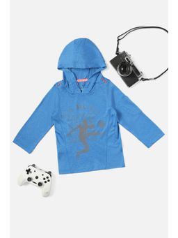 Allen Solly Junior - Boys Blue Regular Fit Graphic Print Hooded Neck T-Shirt
