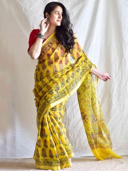 Sundarii - Bir Ajrkah Kota Doria Saree with Unstitched Blouse