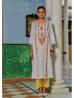House of Chikankari - Cotton Chikankari Womens Long Kurta - White