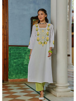 House of Chikankari - Cotton Chikankari Womens Long Kurta - White