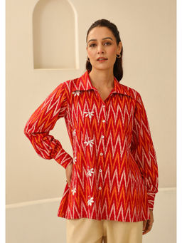 House of Chikankari - Cotton Chikankari Printed Womens Shirt - Red