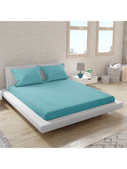 HomeTown - Nora Palette Cotton Double Bed Sheet in Mint (Set of 3)