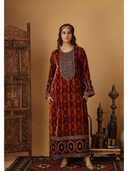 AFRIYA - Zar-E-Makhmal Maroon Long Dress