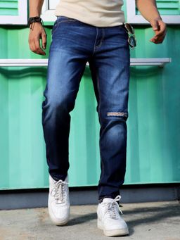 Campus Sutra - Mens Dark Blue Distressed Knee Denim Jeans