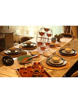 THE HOME TALK - Braided Bed-Side Round Placemats 33 cm, Dark Beige (Set of 6)