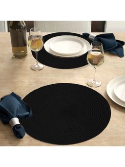 THE HOME TALK - Polyester Pet Braided Round Placemats Side Table Mats For Bed-Side Table, Black