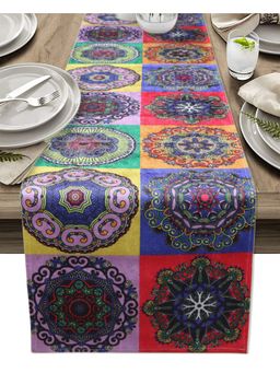 THE HOME TALK - Dining Table Smooth Velvet Fabric Decorative Placemat, Multicolor Rangoli (6 Seater)