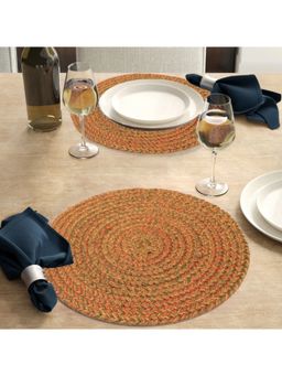 THE HOME TALK - Braided Bed-Side Round Placemats 33 cm, Orange (Set of 2)