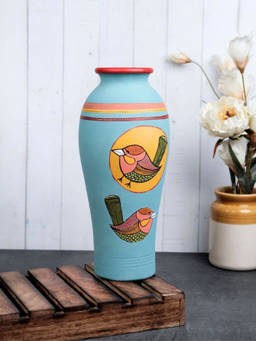 VarEesha - Blue Chiraiya Pastel Terracotta Vase