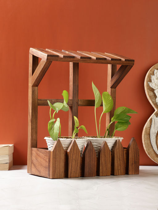 VarEesha Brown Wooden Planter Holder