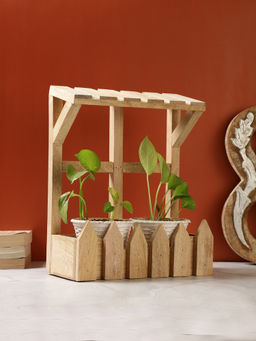 VarEesha - Beige Wooden Planter Holder