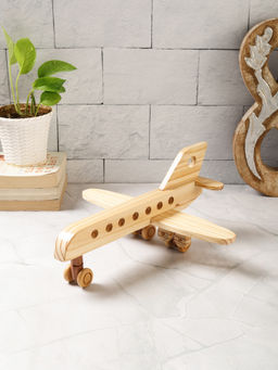 VarEesha - Beige Hand Crafted Pine Wood Boeing Aeroplane Decorative