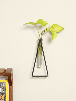 VarEesha - Black Flora Iron Planter with Glass Tube (Set of 2)