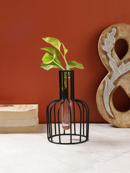 VarEesha - Black Flora Iron Planter with Glass Tube (Set of 2)