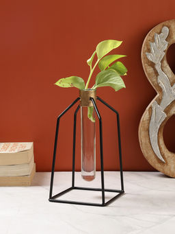 VarEesha - Black Flora Iron Planter with Glass Tube (Set of 2)