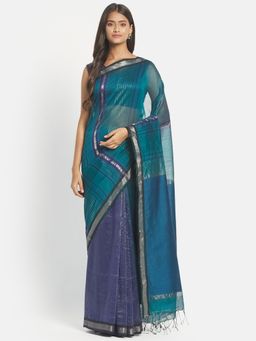 Fabindia - Teal Cotton Silk Jamdani Woven Saree without Blouse