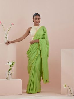 Vinusto - Green Cotton Saree with Stitched Blouse