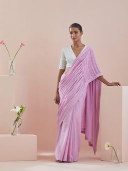 Vinusto - Lavender Pin Tuck Saree with Stitched Blouse