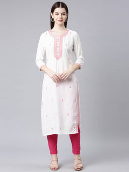 NEERU'S - White & Pink Regular Straight Kurtas